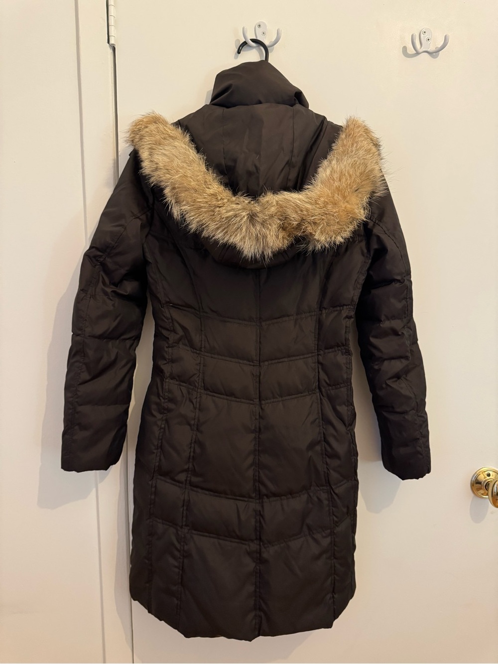 Marc New York Dark Brown Quilted Long Puffer Coat with Faux Fur Hood - Picture 2 of 4
